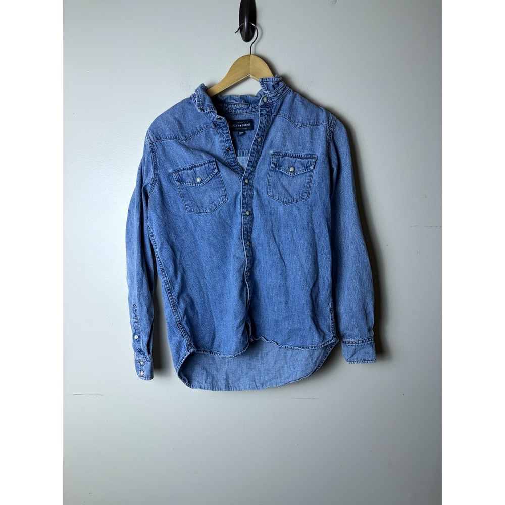Lucky Brand Denim Shirt Snap Button Top M Blue Cotton